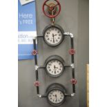 Steampunk three dial clock showing London, Paris and New York, D: 70 cm approximately. This lot is