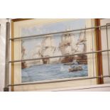 Montague Dawson signed print "The Battle of Trafalgar" with gallery blind stamp, framed and