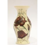 Moorcroft vase in the Chocolate Cosmos pattern, H: 13 cm. P&P Group 1 (£14+VAT for the first lot and
