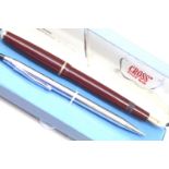 Boxed Cross chrome ballpoint pen and a Parker Duofold F 35/6 fountain pen with 14k gold nib. Yard