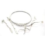 Stone set silver bangle D: 7 cm and two pairs of silver earrings, total weight 24g. P&P Group 1 (£