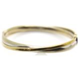 Italian yellow and white gold bangle, 12.2g, 6 x 5.25 cm approximately. P&P Group 1 (£14+VAT for the