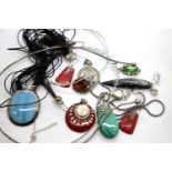 Modern silver jewellery, including large stone set pendants, diamante necklaces etc. P&P group 1 (£