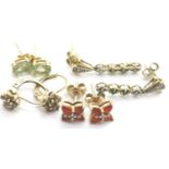 Four pairs of 9ct gold stone set earrings, combined 6.0g. P&P Group 1 (£14+VAT for the first lot and