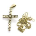 9ct gold diamond set cross pendant on a 9ct chain (chain knotted), 2.7g. P&P Group 1 (£14+VAT for