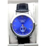 New boxed Anthony James blue faced gents wristwatch. P&P Group 1 (£14+VAT for the first lot and £1+