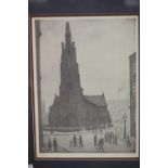 LS Lowry limited edition ST Simon's Church scene print, 189/300, 27 x 38 cm, signed in pencil.