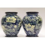 Pair of Royal Doulton blue and white vases, H: 24 cm. P&P Group 3 (£25+VAT for the first lot and £