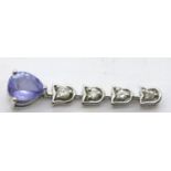 18ct white gold tanzanite and diamond set drop pendant, L: 2.5 cm, 1.2g. P&P Group 1 (£14+VAT for