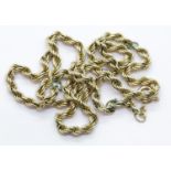 9ct gold rope-twist neck chain, L: 43 cm, 5.2g, two links replaced with base metal links. P&P