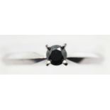 9ct white gold black diamond solitaire engagement ring, size O/P, 2.2g. P&P Group 1 (£14+VAT for the