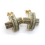 9ct gold diamond set cross form earrings, 3.3g. P&P Group 1 (£14+VAT for the first lot and £1+VAT