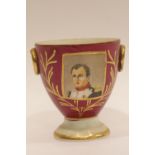 Small antique double faux handle continental pot with pictures of Napoleon, H: 11 cm. P&P Group