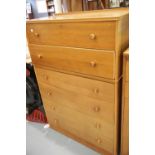 Vintage teak chest of six long drawers, H: 132 cm. This lot is not available for in-house P&P