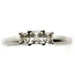 950 platinum engagement ring set with three Princess cut CZ's, size P, 3.9g. P&P Group 1 (£14+VAT