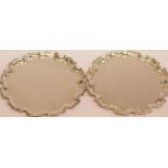 Pair of gadroon edged hallmarked silver card trays, assay Sheffield, 190g. 12.5 cm P&P Group 1 (£