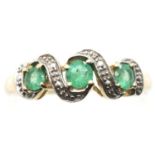 9ct gold dress ring set with three green stones, size O, 2.5g. P&P Group 1 (£14+VAT for the first