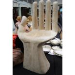 Large carved wooden hand seat with some splits to the wood. H: 83 cmIn house P&P in not available on