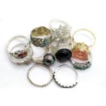 Ten silver stone set rings and a silver band, total weight 40g. P&P Group 1 (£14+VAT for the first