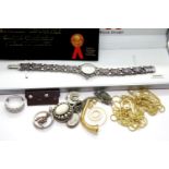 Silver jewellery to include a gold washed bracelet and a stone set wristwatch by Marcel Drucker (