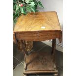 Antique drop leaf occasional table with two drawers. This lot is not available for in-house P&P.