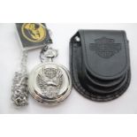 Boxed Franklin Mint Harley Davidson pocket watch and chain. P&P Group 1 (£14+VAT for the first lot