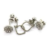 Two pairs of diamond set silver earrings and a further pair of silver earrings, combined W: 6g.P&P