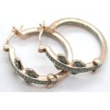 Pair of rose gilt silver diamond set hoop earrings, D: 2.5 cm, 8g. P&P Group 1 (£14+VAT for the