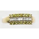 9ct gold yellow and white diamond set three-row ring, size Q, 2.3g. P&P Group 1 (£14+VAT for the