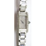 Italian 14ct white gold ladies quartz wristwatch with a diamond set dial and bezel and sapphire