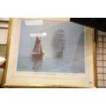 Montague Dawson signed print "Night Mists" with gallery blind stamp, framed and glazed, 75 x 65