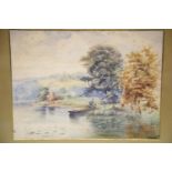 Antique watercolour on paper of river scene, signed F Ould '88, 36 x 25 cm. This lot is not