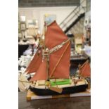 Scratch built Spritsail London barge built by a disabled seaman in the late 1940s, L: 28" H: 29",