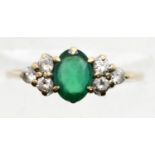 9ct gold, emerald and white stone ring, size N, 1.4g. P&P Group 1 (£14+VAT for the first lot and £