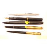 Collection of four pens, two with 14ct gold nibs and a silver plated propelling pencil. P&P Group
