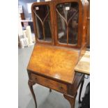 Two door glazed Art Deco bureau bookcase. This lot is not available for in-house P&P.