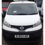 2012 Nissan NV100 cargo van in white, registration BJ62 LKE, with cloth interior and bulkhead, ply