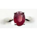 Silver solitaire ruby ring, size P, 2g. P&P Group 1 (£14+VAT for the first lot and £1+VAT for