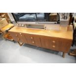 Mid Century teak six drawer dressing table with near full length mirror, L: 150 cm. This lot is