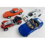 4x 1:18 Scale Diecast Model Cars - Including: Kyosho Caterham Super Seven, Minichamps Opel GT,