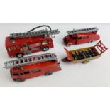 4x Dinky Toys Fire Engines & Farm Trailer - Including 6x Loose Fireman Figures - All Unboxed. P&P