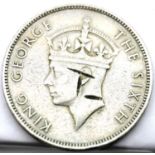 1950 - One Rupee of Mauritius - Chopmarks present on King George VI. P&P Group 1 (£14+VAT for the