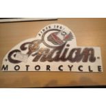 Cast iron Indian Motorcycles sign, L: 30 cm. P&P Group 2 (£18+VAT for the first lot and £3+VAT for