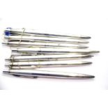 Seven Bolascrip German 900 silver push button pencils (leads still available). P&P group 1 (£14