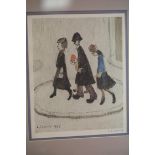 LS Lowry print, The Family, with gallery blind stamp, 21 x 26 cm. This lot is not available for in-