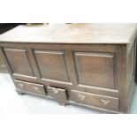 Large antique mule chest with three drawers to the base. This lot is not available for in-house P&P.