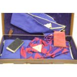 Small vintage leather attache case with Masonic regalia including a gilt metal medal, no lodge