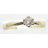 9ct gold diamond solitaire ring, 1.6g, size L. P&P Group 1 (£14+VAT for the first lot and £1+VAT for