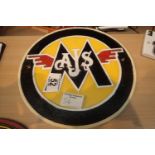 Cast iron AJS sign, D: 23 cm. P&P Group 2 (£18+VAT for the first lot and £3+VAT for subsequent lots)