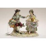 German porcelain Sitzendorf figurine group depicting sweethearts with full Sitzendorf/Dresden